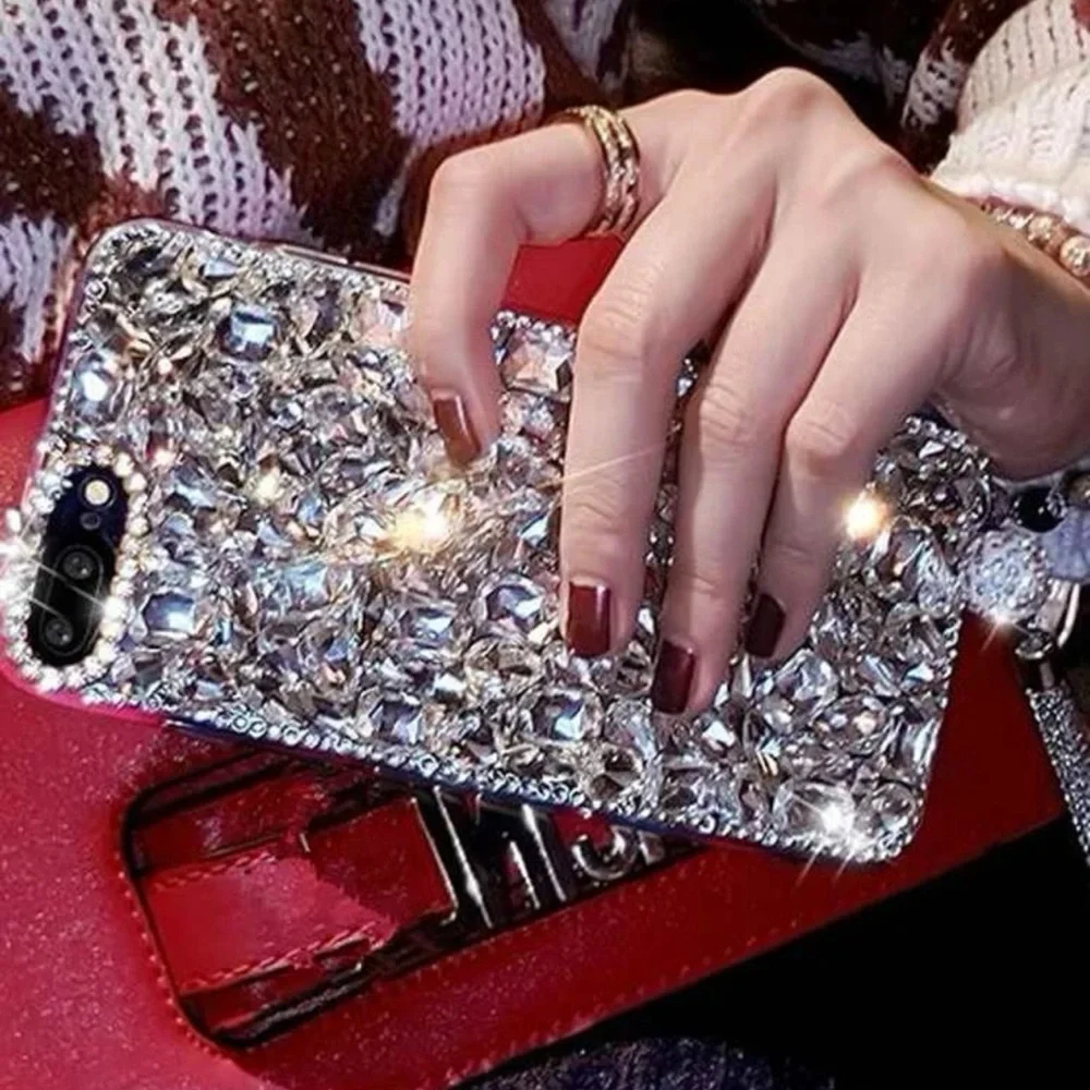 BLING!! 3D Apple IPhone 14 Plus Silver Large Rhinestone Gems Case